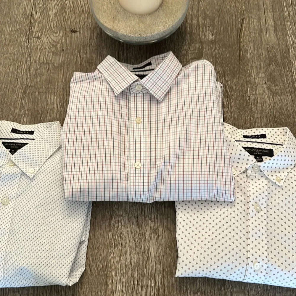 3 Banana Republic Mens Medium Slim Fit Button Down Dress Shirts - Picture 8 of 8